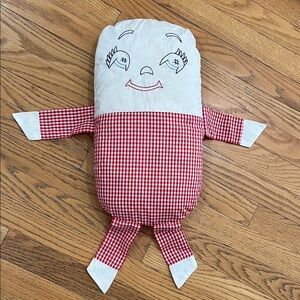Vtg Handmade HUMPTY DUMPTY Pillow Doll Embroidery Face Red Gingham Pillow Inset